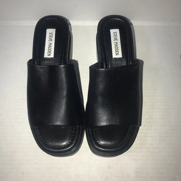 Steve Madden Black Leather Moveable Platform Sandals Sz 6.5 - Picture 7 of 11